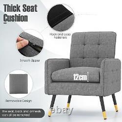 Modern Accent Chair Linen Fabric Upholstered Leisure Armchair Single Sofa Chair