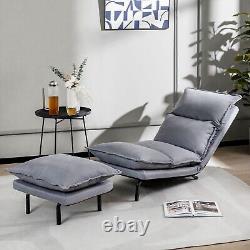 Modern Accent Chair withOttoman Faux Linen Fabric Lazy Sofa with Adjustable Backrest
