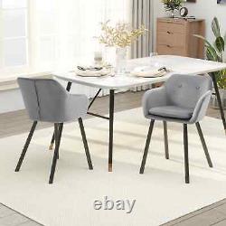 Modern Dining Chair Set Padded Velvet-Feel Seat Kitchen Armrest Flat Dorm Grey