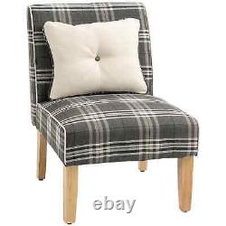 Modern Dining Room Chair Padded Cushion Lounge Kitchen Seat Armless Plaid Grey