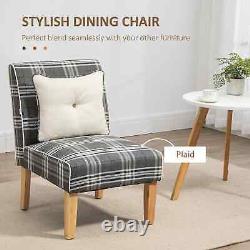 Modern Dining Room Chair Padded Cushion Lounge Kitchen Seat Armless Plaid Grey