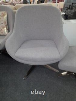 Modern Grey Fabric Swivel Armchair And Footstool CS H67