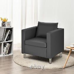 Modern Single Sofa Chair PU Leather Armchair Couch with Cushion Home Accent Chair