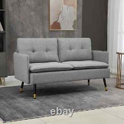 Modern Sofa 2 Person Lounge Chair Seat Tufted Padded Cushion Compact Flat Grey