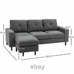 Modern Sofa 3 Person Seater Living Room Lounge Tufted Padded Cushion Chair Grey