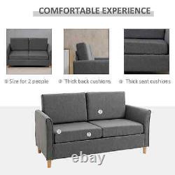 Modern Sofa Chair 2 Person Lounge Seat Linen-Feel Padded Cushion Flat Dorm Grey