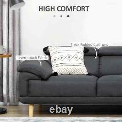 Modern Sofa Chair 3 Person Seater Padded Cushion Lounge Adjustable Headrest Grey