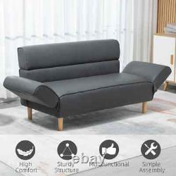 Modern Sofa Chair Faux Leather Padded Lounge Cushion Seat Adjustable Arms Grey