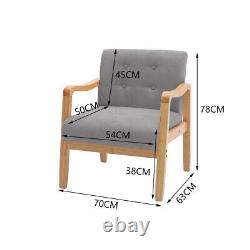 Modern Soild Wooden Armchair Thick Cushion Pad Seat Chair Linen Fabric Sofa Grey