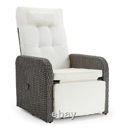 Mondeer Garden Recliner Chair 360° Swivel PE Rattan Lounge Armchair Grey & Beige