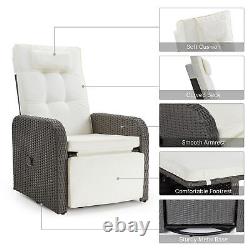 Mondeer Garden Recliner Chair 360° Swivel PE Rattan Lounge Armchair Grey & Beige