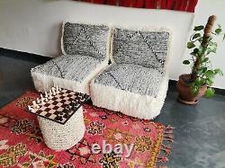Moroccan Floor Cushion Set 2 Seats Cushions + 2 Back Cushions + 4 Zipped bags