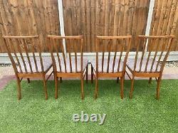 NEW Set Of 4 Wooden Brown Highback Retro Vintage Upholstered Grey Dining Chairs