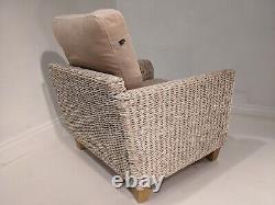 NEXT RATTAN ARMCHAIR Beige Grey Padded Fabric Back & Seat Conservatory Chair