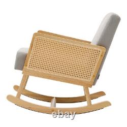 Natural Solid Wood Frame Rcoking Chair Armchair Fabric Upholstered Cushion Seat