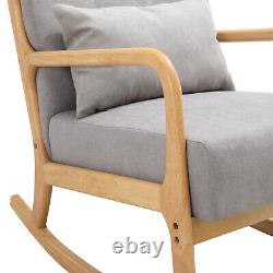 Natural Solid Wood Frame Rcoking Chair Armchair Fabric Upholstered Cushion Seat