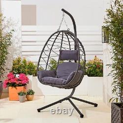 Neo Rattan Egg Chair Swing Garden Patio Hanging Seat Hammock with Cushions Stand