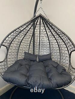 New Hanging Double Egg Chair Swing Chair Grey Frame Grey Cushion