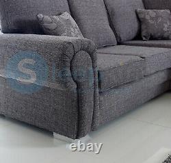 New Newton Fabric Comfy Grey Sofa High Back Cushions 3 Seater 2 Seater Armchair