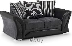 New Shannon Chenille & Leather Fabric Sofa Corner Grey/Black Foam Cushions