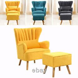 New Upholstered Wingback Design Armchair Seat Footrest Coffee Shop Accent Chairs