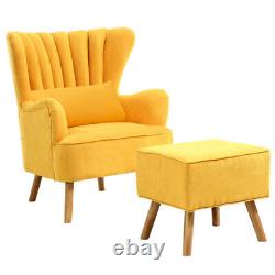 New Upholstered Wingback Design Armchair Seat Footrest Coffee Shop Accent Chairs
