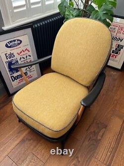 Newly Upholstered Ercol 203 Chair Cushions x 2 Sunflower Yellow & Grey Piping