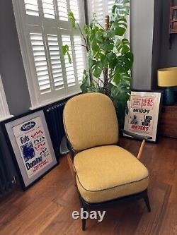 Newly Upholstered Ercol 203 Chair Cushions x 2 Sunflower Yellow & Grey Piping