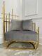 Niches Modern Grey Velvet And Gold Chrome Accent Chair Throne Bedroom Chair