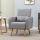 Nordic Armchair Linen-touch Sofa Chair With Cushioned Pillow & Wood Legs Grey