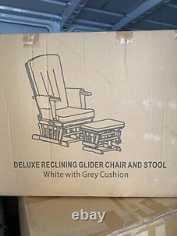 Obaby Deluxe Reclining Glider Chair & Stool White With Grey Cushion New Boxed