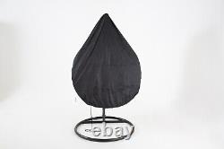 Onyx Black 105cm Hanging Rattan Patio Garden Egg Chair, Grey Cushions, WithP Cover
