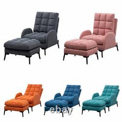 Orthopeadic Armchair Velvet Linen Cushioned Recliner Lounge Chairs Sofa with Stool