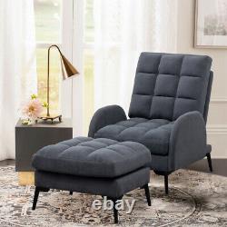 Orthopeadic Armchair Velvet Linen Cushioned Recliner Lounge Chairs Sofa with Stool