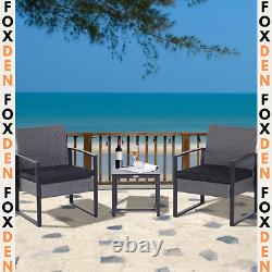 Outdoor 2 Seater Rattan Patio Balcony Table Set with Cushion Home Furniture Grey