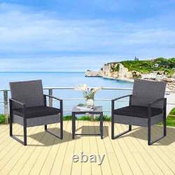 Outdoor 2 Seater Rattan Patio Balcony Table Set with Cushion Home Furniture Grey