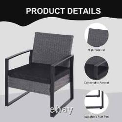 Outdoor 2 Seater Rattan Patio Balcony Table Set with Cushion Home Furniture Grey