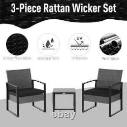 Outdoor 2 Seater Rattan Patio Balcony Table Set with Cushion Home Furniture Grey