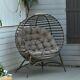 Outdoor Egg Chair Grey Deep Padded Cushion Tufted Garden Patio Lounger Papasan