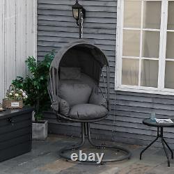 Outdoor Hanging Egg Chair with Stand, Cushion and Foldable Basket, Grey