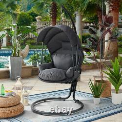 Outdoor Hanging Swing Lounge Chair Deep Seat Cushion Canopy with Stand Grey