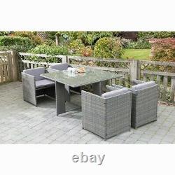 Outdoor & Indoor Rattan Effect Garden 4 Seater Cube Set with Table & Cushions