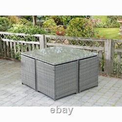 Outdoor & Indoor Rattan Effect Garden 4 Seater Cube Set with Table & Cushions