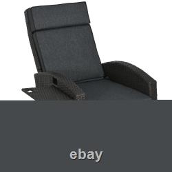 Outdoor Recliner Chair with Cushion, PE Rattan Reclining Lounge Chair