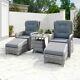 Outdoorgarden Grey/brown Reclining Rattan Sun Lounger Set With Table And Footstool