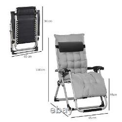 Outsunny 2 PCS Reclining Zero Gravity Chair Folding Lounger Cushion Light Grey