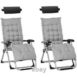 Outsunny 2 PCS Reclining Zero Gravity Chair Folding Lounger Cushion Light Grey