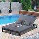 Outsunny 2 Person Rattan Lounger Adjustable Double Chaise Chair With Cushion Black