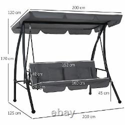Outsunny 2-in-1 Patio Swing Chair 3 Seater Hammock Cushion Bed Tilt Canopy Grey