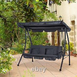 Outsunny 2-in-1 Patio Swing Chair Lounger 3 Seater Hammock Bed Grey Cushion